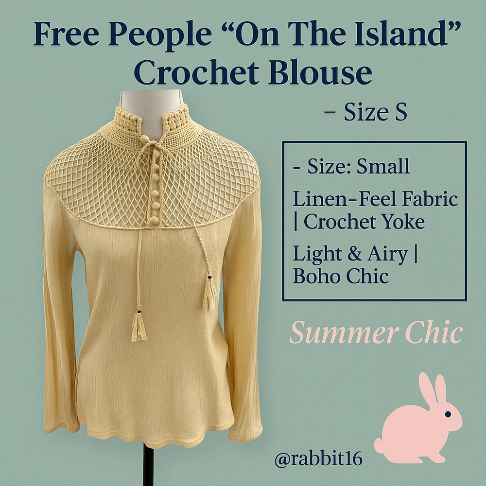 Free People On the Island Crochet Linen-Feel Top S 🌿✨